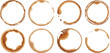 © Mst - Coffee stain circles and brown ring splatters on transparent background for cafe menu and restaurant branding