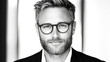 © Cherstva - Mature man male with glasses and beard in black and white portrait