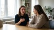 © Violet - Young woman crying and sharing problems with friend at home, emotional support and empathy concept, female friendship and mental health talking