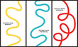 © AKANDA - Bold, minimalist triptych graphic design illustrating the winding path of personal development with vibrant yellow, blue, and red lines and motivational text for self-improvement.