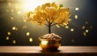 © Newton - a beautiful tree with golden leaves growing from a pot of coins symbolizing prosperity and abundance in a serene light