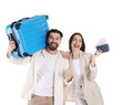 © New Africa - Happy couple with suitcase, passports and tickets on white background