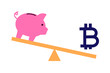© Monika Jurczyk - Piggy bank and Bitcoin symbol on balance scale illustration representing comparison between traditional savings and cryptocurrency investment, financial balance, risk management, modern finance PNG