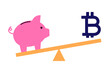 © Monika Jurczyk - Piggy bank vs Bitcoin symbol on balance scale illustration representing comparison between traditional savings and cryptocurrency investment, financial balance, risk management, modern finance PNG