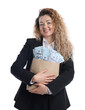 © New Africa - Businesswoman with bag full of money on white background