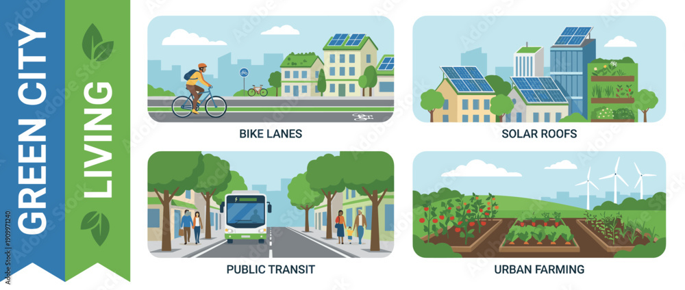 Green City Living Infographic with Sustainable Urban Planning Concepts ...