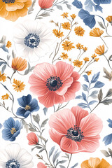 Naklejka na meble Vibrant Botanical Seamless Pattern with Anemone Flowers
