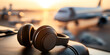 © sornram - A pair of headphones rests on a table, overlooking an airport runway at sunset, symbolizing relaxation during air travel.