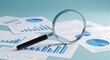 © Venjex Illustrations - Magnifying glass analyzing financial charts and data for business growth and investment analysis
