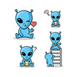 © JAHIDUL STOCK - Cute cartoon alien characters showing emotions and actions with copy space