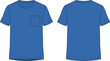 © MDGOLAM - Blue crew neck t-shirt with a single chest pocket shown from front and back views in a clean flat for apparel mockups
