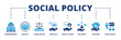 © Shenju - Social policy banner web icon vector illustration concept with icon of government, society, legislation, services, health care, welfare, reform, education