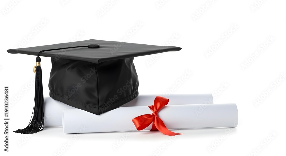 Graduation Cap and Diploma Education Success Concept Stock Photo ...