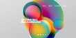 © antishock - Abstract colorful shapes overlap. Gradient hues create dynamic visual effect. Text elements present website navigation options. Minimalist design.