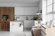 © Pixel-Shot - Interior of kitchen with counters, plants and large window