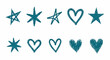 © Alex_Kalin - Scribbled hand-drawn star and heart icons. Imperfect sketchy vector illustration set. Dark teal organic design elements isolated on white