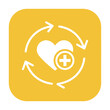 © designer_hubs - Yellow icon with heart and medical cross in circular arrows icon