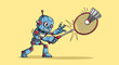 © YLing - Cartoon robot plays badminton hitting shuttlecock with racket