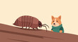 © timin - Cartoon-style dog wearing a sweater and a large insect on a log