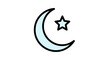 © Zia - Crescent moon and star icon in black outline with light blue fill on white background for ramadan or islamic celebrations