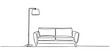 © Parboti - Sofa with Floor Lamp continuous one line drawing, Isolated a Continuous one line drawing of Sofa with lamp lampshade and home plant. Modern interior and heim furniture in simple Linear style. Doodle