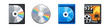 © Passatic - Collection of digital media storage icons including CDs, DVDs, and movie-themed cases