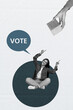 © deagreez - 3d trendy image photo collage of happy girl guy vote bubble talk president government decision citizen rights democracy ballot