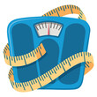 © Nass Studio - Vector illustration of weighing scales with measuring tape highlighting weight loss concept fitness health diet slimming and body management awareness