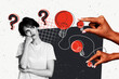 © deagreez - Creative artwork template sketch image collage of two hand hold idea lamp electric challenge puzzle think decision young lady minded stand