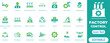 © Sweet - Factory Control icon set. Containing industry, production, machine, manufacture, warehouse, fabrication, goods and more. Solid vector icons collection.