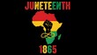 © Nusrat - Juneteenth 1865 African map with fist and broken chains symbolizing freedom and emancipation day celebration for african american history and heritage heritage month awareness