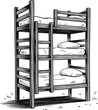© Majnur - Modern wooden triple bunk bed vector illustration, space saving three tier sleeper furniture for children