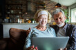 © Geber86 - Senior couple using laptop at home, woman in skincare mask