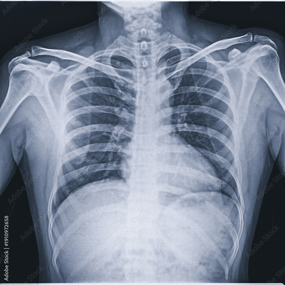Human Chest X-ray Image, Medical Radiography of Thorax Showing Ribs ...