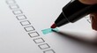 © สิริวุฒิ นาคโคตร - A close view showing the careful action of marking a selection on a printed document. Filling in the options thoroughly using a writing instrument ,Instrument ,Action ,Pencil