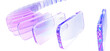 © marozhkastudio - 3d graphic array of glass transparent rectangle plate shape row with pink purple holographic gradient on light blue tech background. Render abstract curve wave flow with motion effect