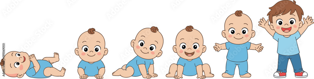 Baby growth stages illustration, infant development milestones ...