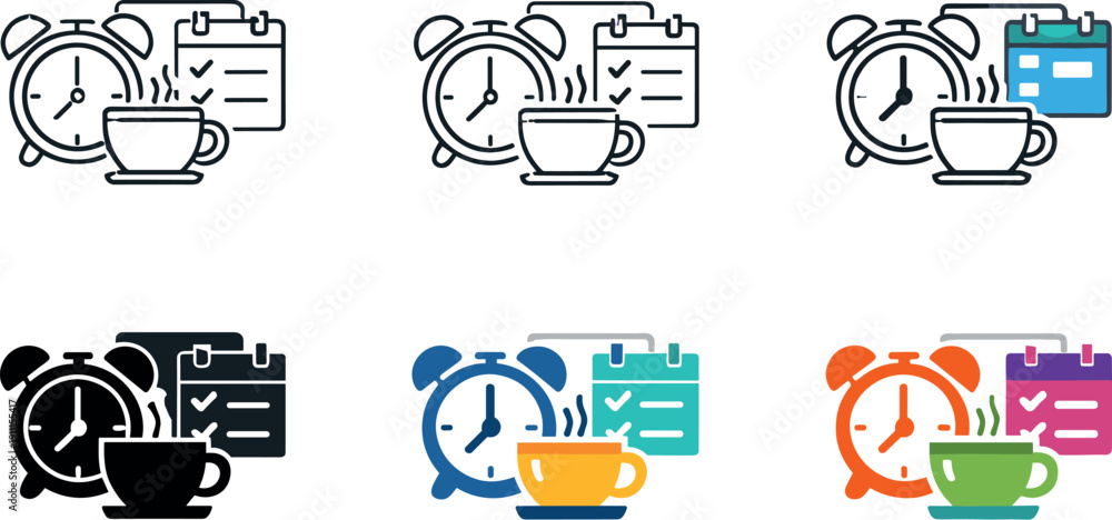 Daily Routine Icons. Daily routine icon showing stylized alarm clock ...
