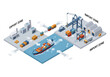© Surya - Cargo ship docked at a port with import and export zones, illustrating logistics and transportation operations from an aerial viewpoint