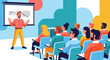 © Zayco - Man presenting to a group of people seated in chairs facing a projector screen