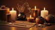 © Vina - Aromatic candles and incense with herbs on a tabletop setting