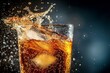© Kristina - Soft drink overflows from glass with splash in dramatic lighting setting at a bar during evening hours