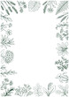 © Studio Trinity - 手描きボタニカル線画縦型総囲みフレーム（緑一色）／Hand Drawn Botanical Green Line Art Vertical Full Frame