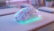 © Aoao - Transparent computer mouse filled with human brain tissue on a modern desk. Conceptual 3D render representing artificial intelligence, neural networks, machine learning, and smart technology.