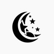 © MD Hridoy 1 - A striking black graphic displays a crescent moon and scattered stars creating a nighttime scene with a bold silhouette high quality professional detailed