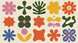© Ultimate - A vibrant collection of stylized floral and botanical shapes in a retro mid century modern aesthetic presented on a cream background high quality professional detailed elegant