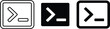 © MRSTOCK LAB - Command prompt icons in outline, solid, and framed styles on transparent background vector
