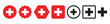 © Adobe boss - Set red cross first aid flat color different shapes sign medicine symbol hospital icons white. Emergency medic red white collection plus logo design for web mobile isolated on background