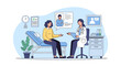 © Inara Studio - Medical Consultation: Doctor and Patient Discussing Health in Clinic. Professional Healthcare Service and Examination Vector Illustration.