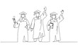 © shrabon2005 - Continuous line drawing of students celebrating graduation throwing mortarboards.